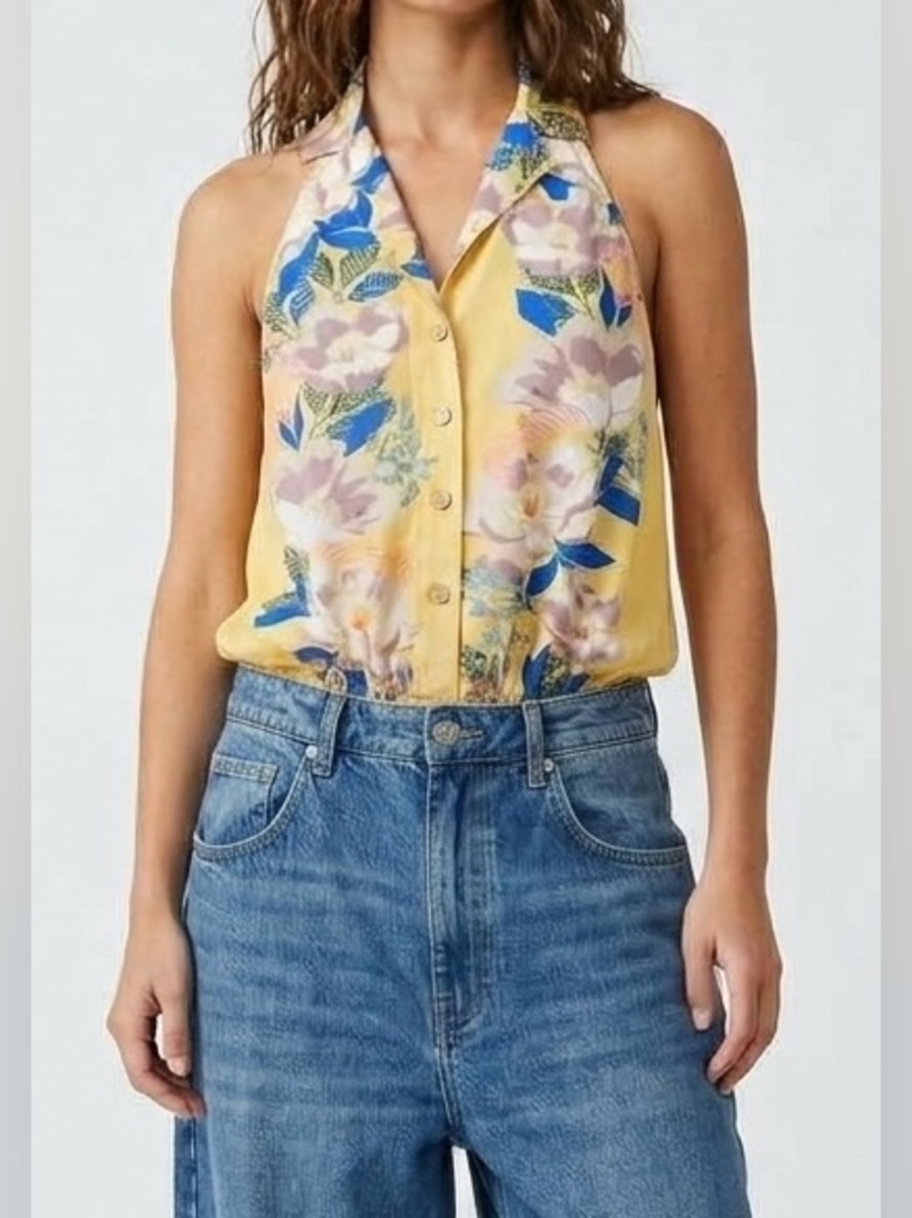 Free People Offshore Halter Bodysuit Sun Combo Yellow Size S Resortwear Boho